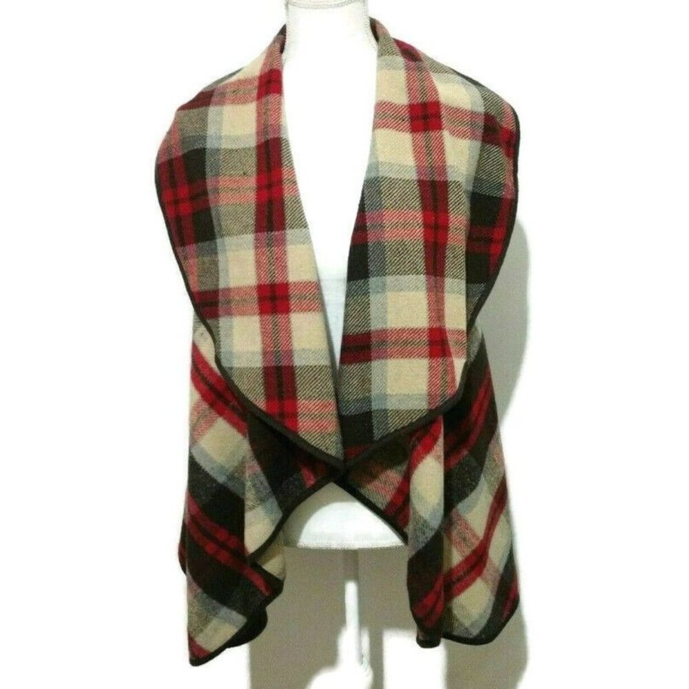 Peach Love Plaid Poncho Cape Womens‎ S Boho Hippie Classic Preppy Lagenlook